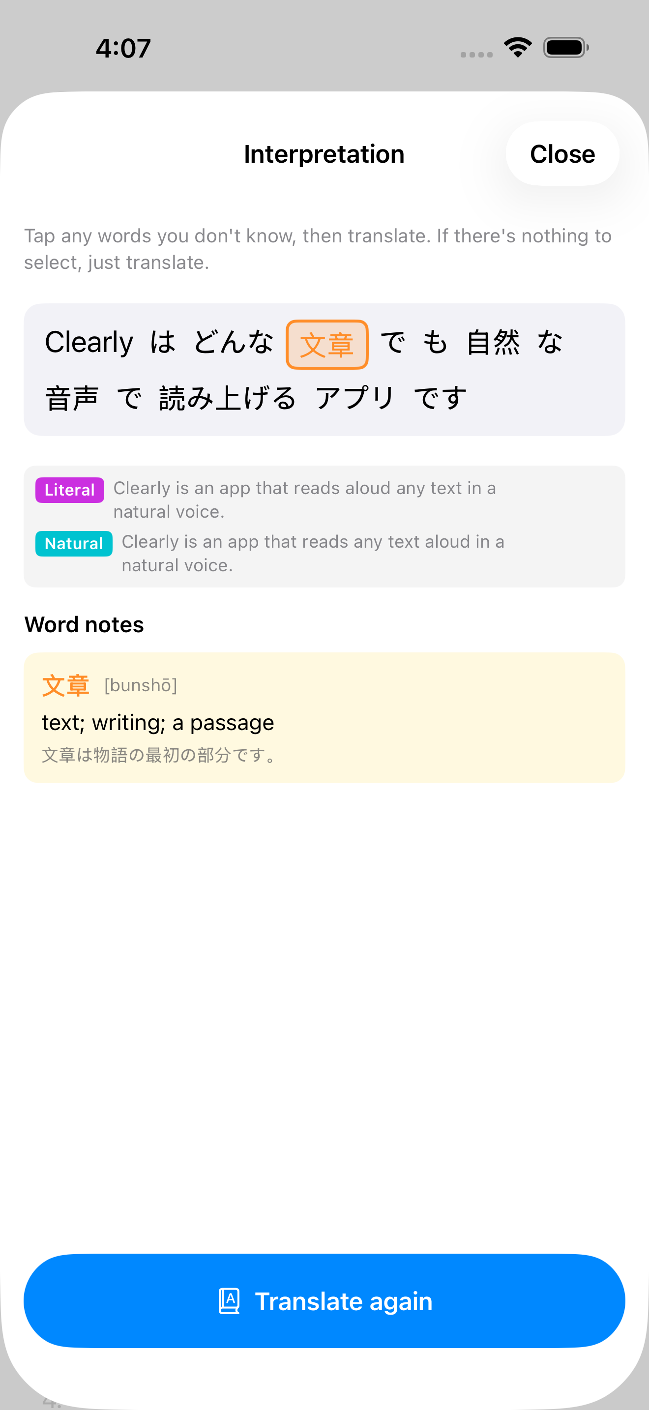 Clearly — Translate and learn with one tap (iPhone)