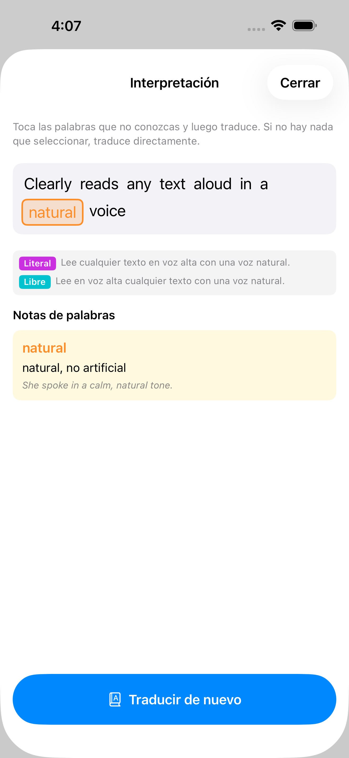 Clearly — Traduce y aprende con un toque (iPhone)